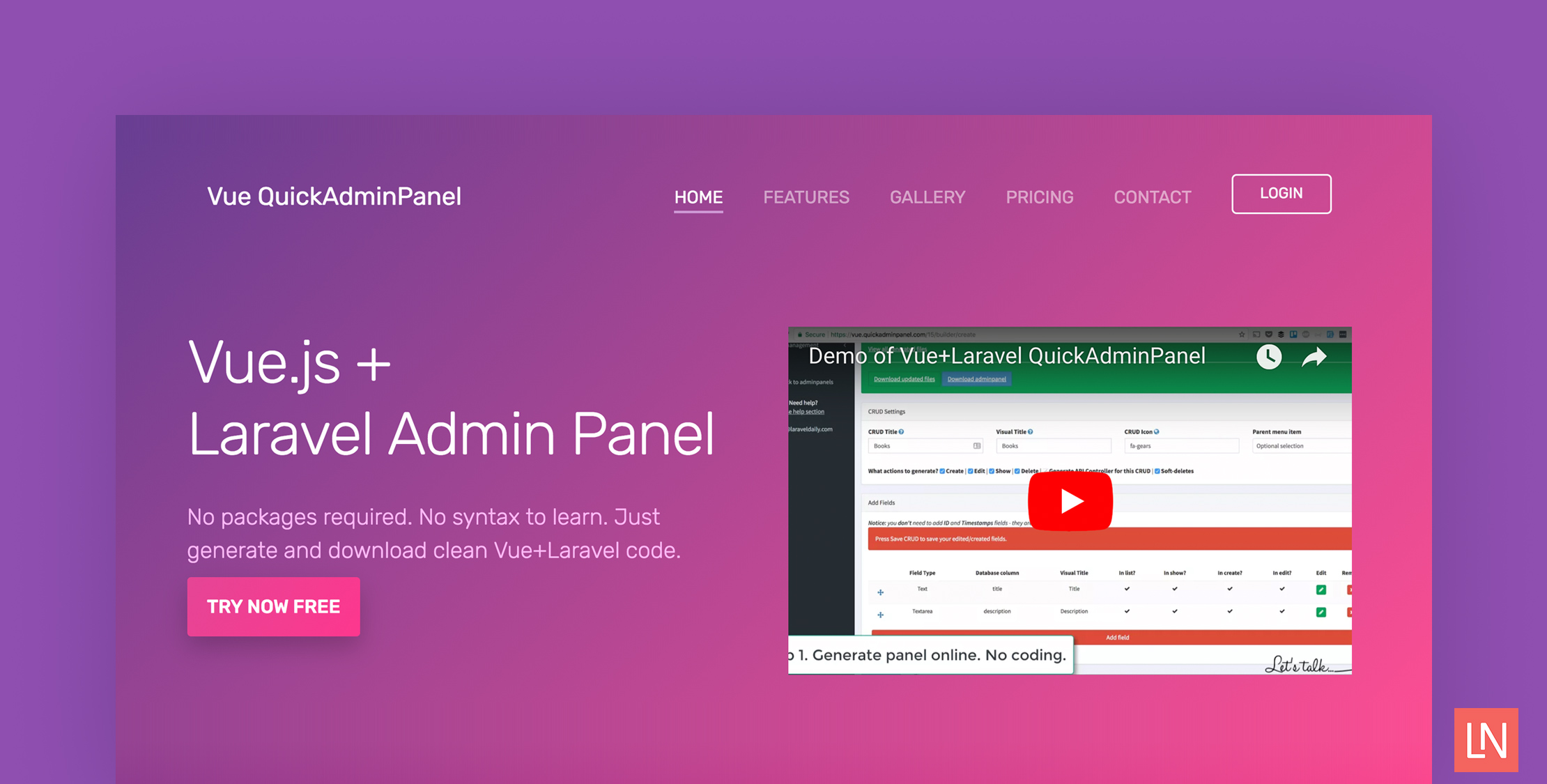 Laravel + Vue.js AdminPanel Generator image