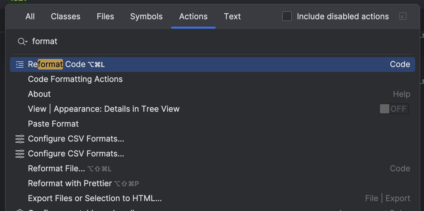 The Format Code action