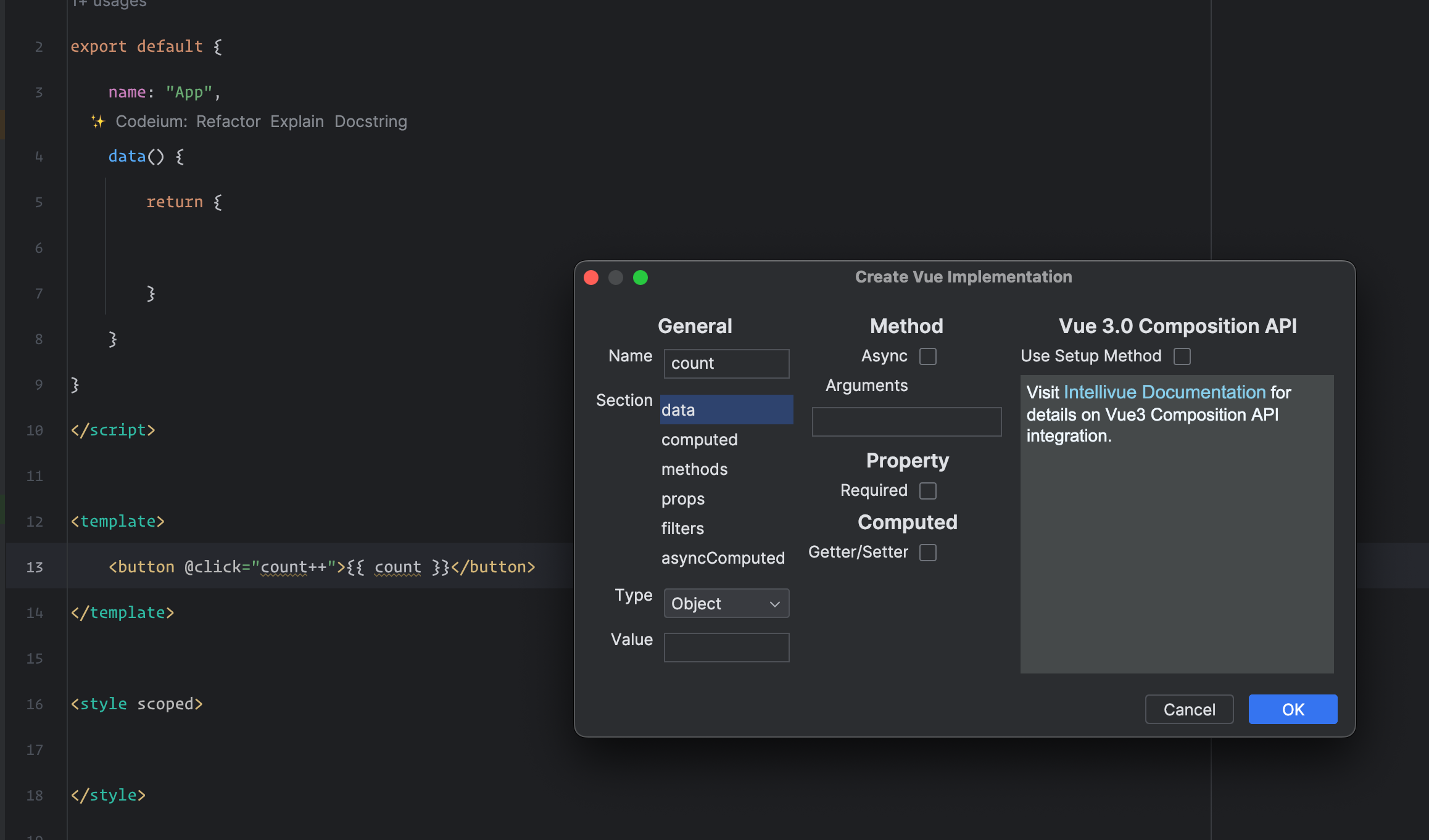 Intellivue Create Vue Implementation action