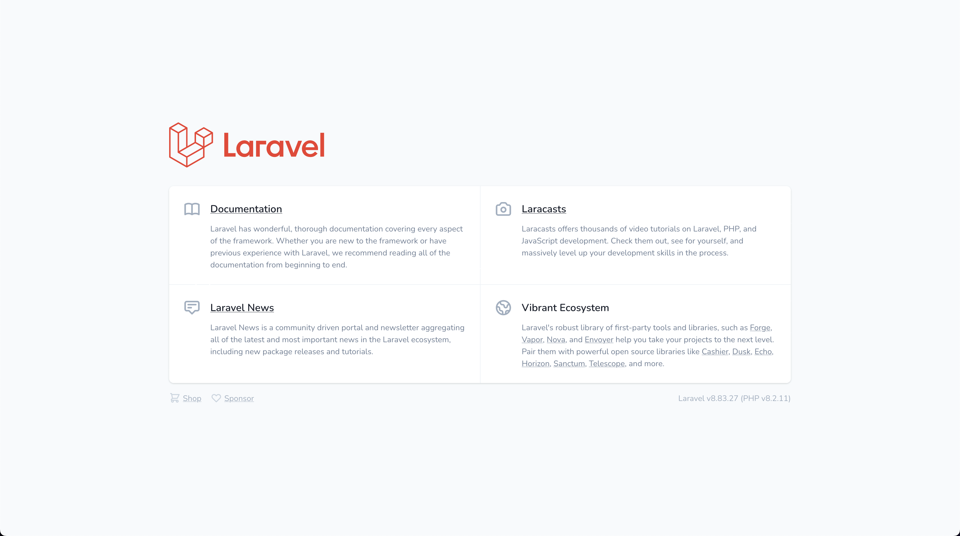 Laravel 8 light mode featuring updated Laravel branding