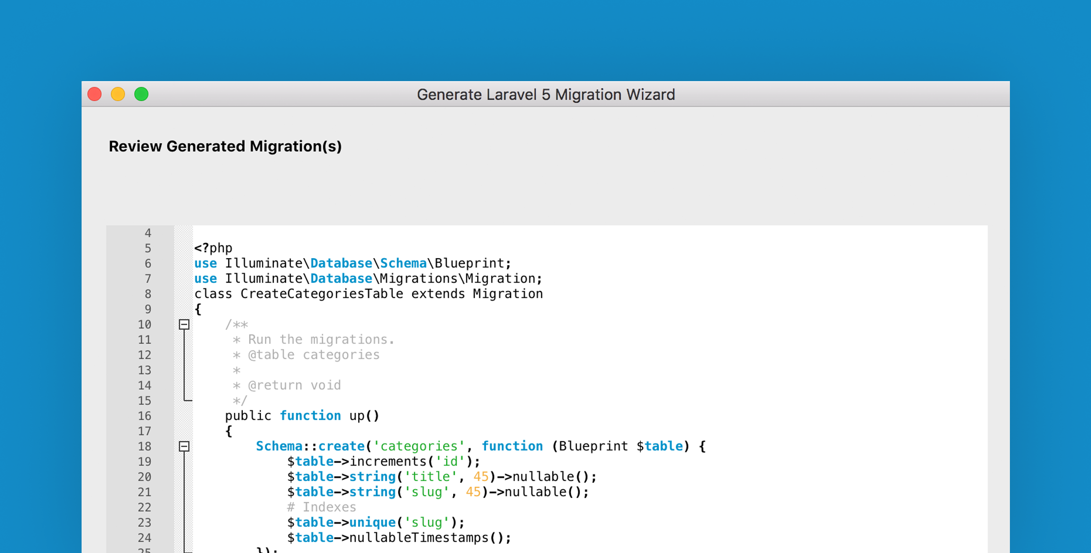 Export from MySQL Workbench to a Laravel Migration image