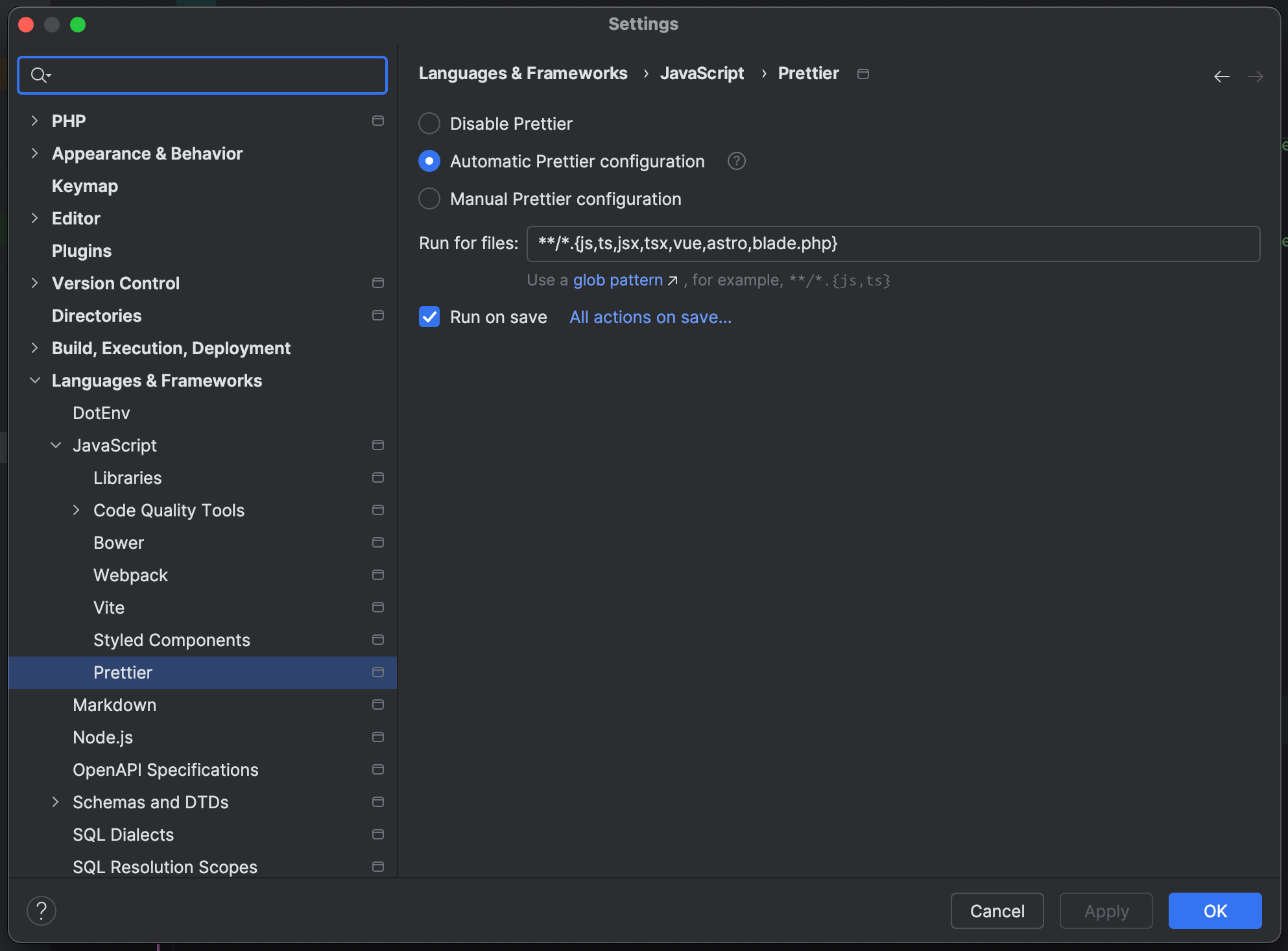 Configure Prettier to format Blade files on save