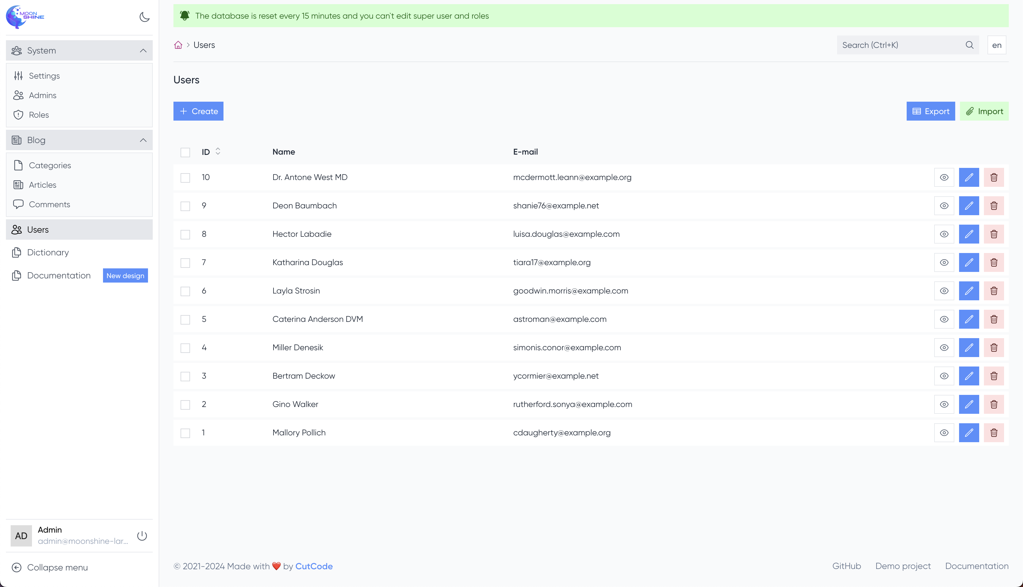 Moonshine Demo Admin